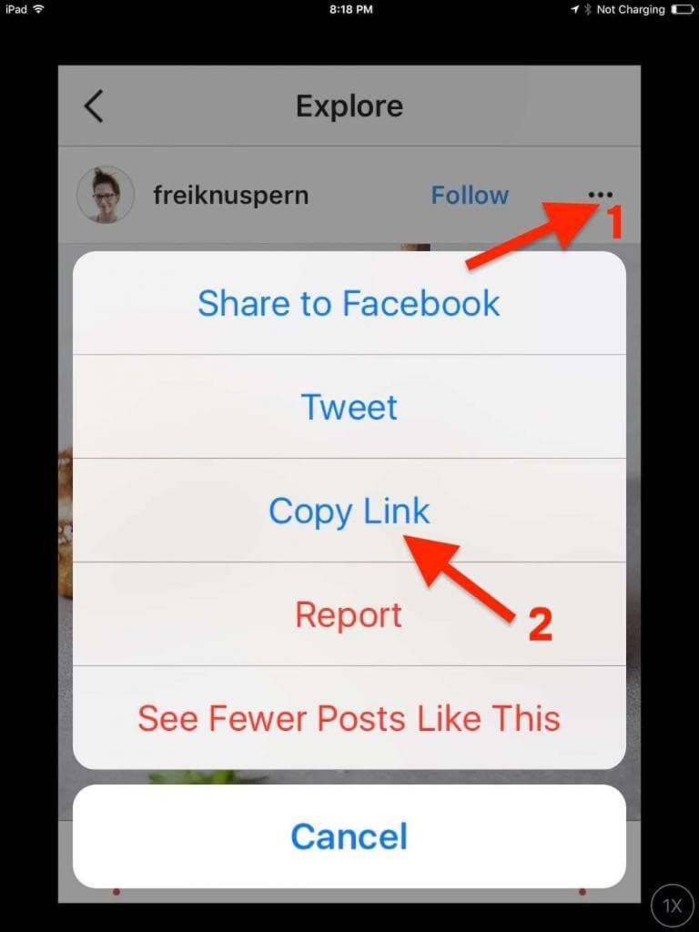 Як скопіювати посилання на посаду вприложении Instagram